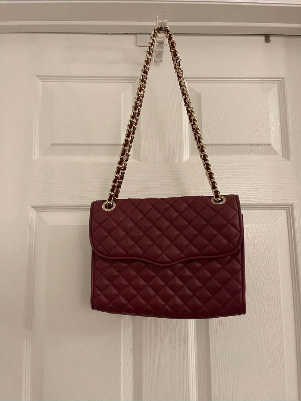 Rebecca Minkoff Quilted Shoulder Bag in Wine Red with Gold Chain